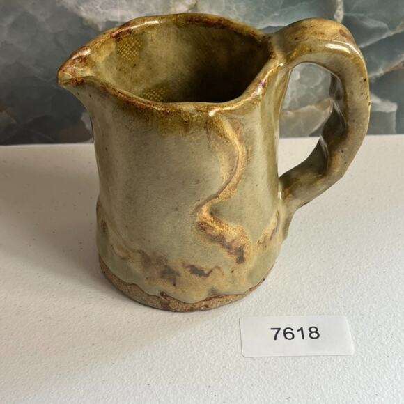 Studio Art Pottery Creamer Jar 5" Brown Glossy Finish Handmade Rustic Primitive - Picture 10 of 10